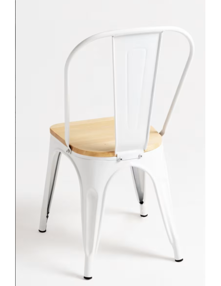 Silla Industrial Tolix con Asiento de Madera | Acero de Alta Calidad | Apilable | Color Blanco