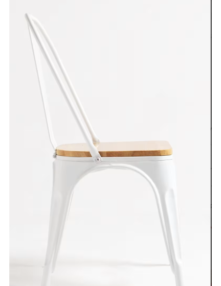 Pack 4 Sillas Industriales Strong | Acero con Asiento de Madera | Apilables | Color Blanco | Interior
