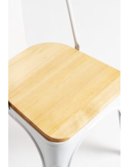 Pack 4 Sillas Industriales Strong | Acero con Asiento de Madera | Apilables | Color Blanco | Interior