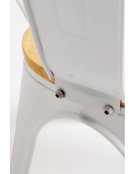 Pack 4 Sillas Industriales Strong | Acero con Asiento de Madera | Apilables | Color Blanco | Interior