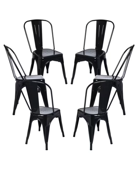 Set 6 Sillas Industriales de Metal  | Apilables | Estilo Moderno Industrial | Capacidad 200 kg | Color Negro/Blanco