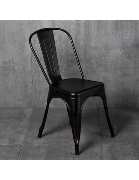 Set 6 Sillas Industriales de Metal  | Apilables | Estilo Moderno Industrial | Capacidad 200 kg | Color Negro/Blanco