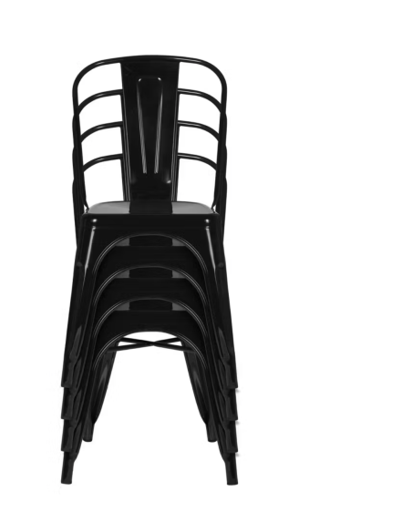 Set 6 Sillas Industriales de Metal  | Apilables | Estilo Moderno Industrial | Capacidad 200 kg | Color Negro/Blanco