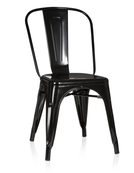 Set 4 Sillas Industriales de Metal  | Apilables | Estilo Moderno Industrial | Capacidad 200 kg | Color Negro/Blanc