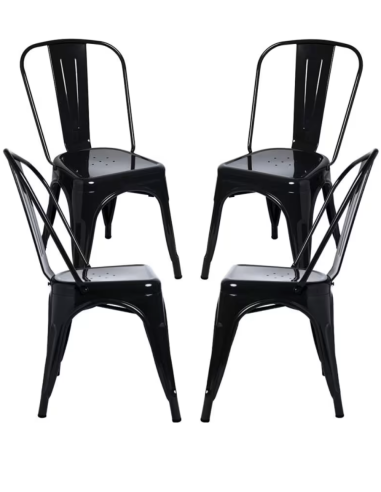 Set 4 Sillas Industriales de Metal  | Apilables...
