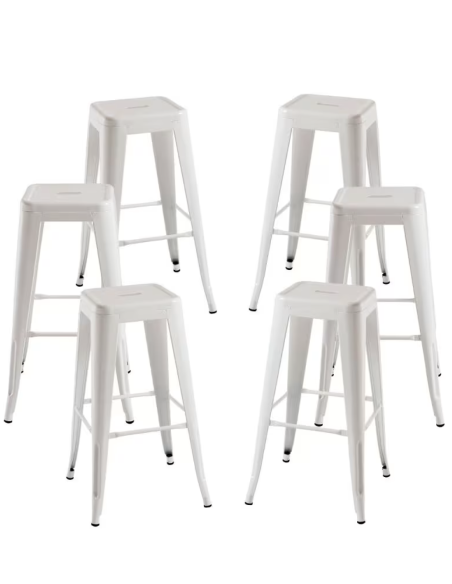 Taburete Tolix Blanco | Altura 75 cm | Acero Galvanizado | Estilo Industrial | Apilable | Uso Interior