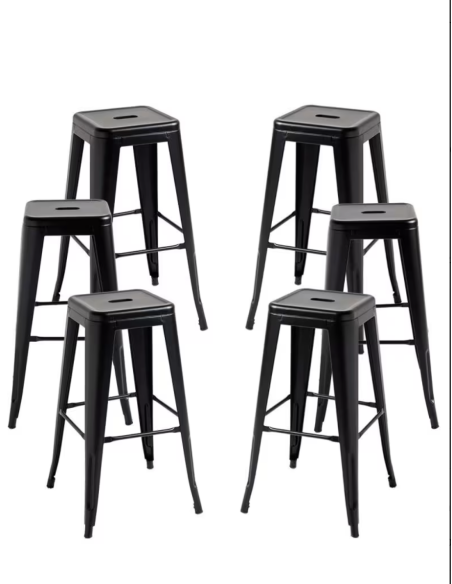 Taburete Tolix Negro | Altura 75 cm | Acero Galvanizado | Estilo Industrial | Apilable | Uso Interior