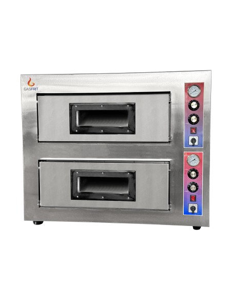 Horno de Pizza Eléctrico Profesional Gasfrit | 2 Cámaras | 8 Pizzas Ø33 cm | Piedra Refractaria | 9,6 kW | 50–500 °C