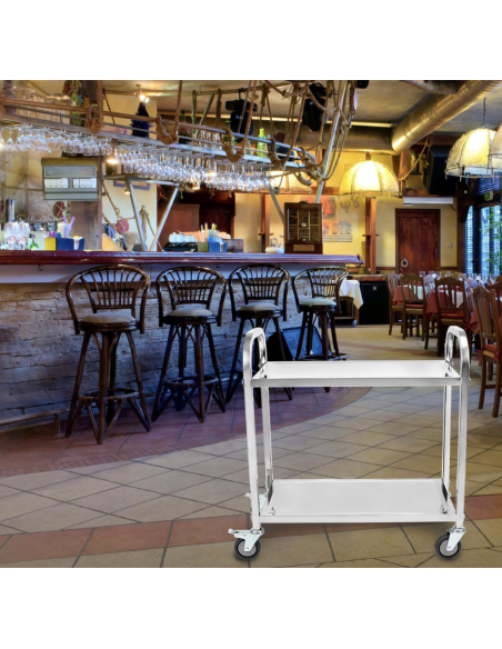 Carro de Servicio Gasfrit | 2 Estantes de Acero Inoxidable | Capacidad 100 kg | Carro Auxiliar Profesional Silencioso con Ruedas