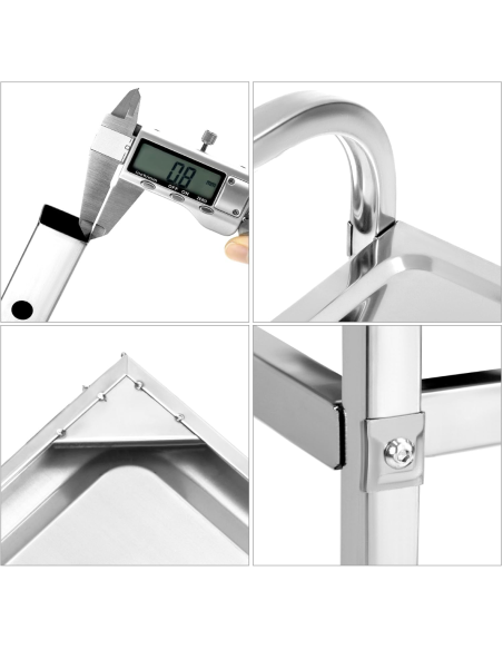 Carro de Servicio Gasfrit | 2 Estantes de Acero Inoxidable | Capacidad 100 kg | Carro Auxiliar Profesional Silencioso con Ruedas