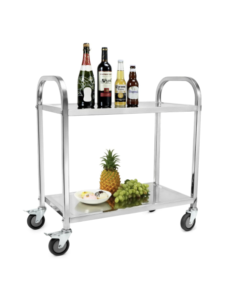 Carro de Servicio Gasfrit | 2 Estantes de Acero Inoxidable | Capacidad 100 kg | Carro Auxiliar Profesional Silencioso con Ruedas