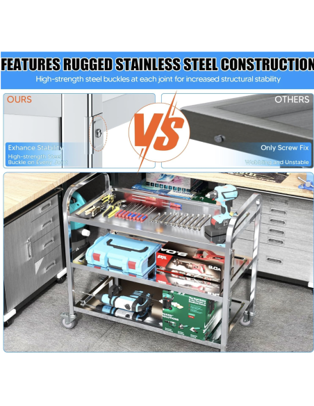 Carro de Servicio Gasfrit | 2 Estantes de Acero Inoxidable | Capacidad 100 kg | Carro Auxiliar Profesional Silencioso con Ruedas