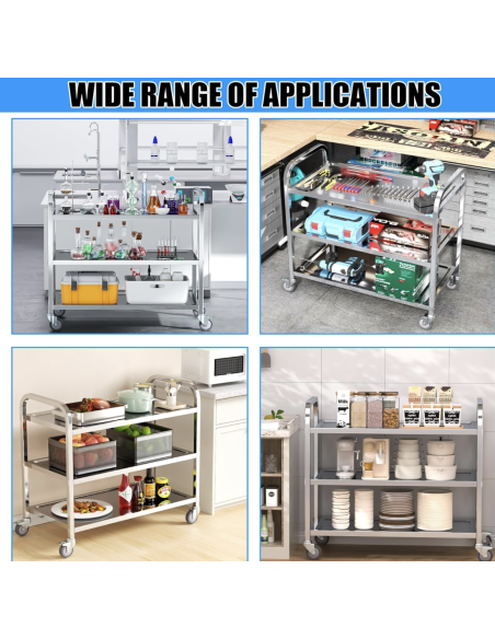 Carro de Servicio Gasfrit | 2 Estantes de Acero Inoxidable | Capacidad 100 kg | Carro Auxiliar Profesional Silencioso con Ruedas