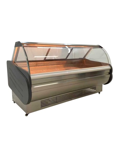 Vitrina Charcutera Color acero– 2000 x 1050 x 1200 mm – Refrigeración Ventilada– Cristal Curvo