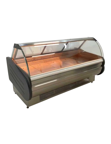 Vitrina Charcutera Color acero– 2000 x 1050 x 1200 mm – Refrigeración Ventilada– Cristal Curvo