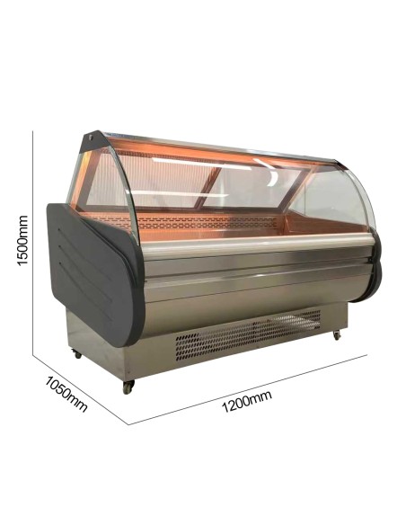 Vitrina Charcutera Color acero –1500 x 1050 x 1200 mm – Refrigeración Ventilada – Cristal Curvo