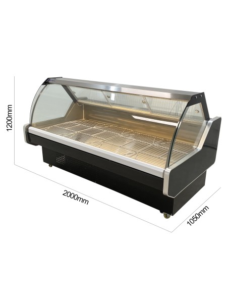 Vitrina Charcutera Color Negro – 2000 x 1050 x 1200 mm – Refrigeración Estática – Cristal Curvo