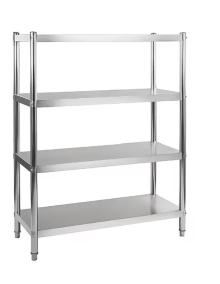 Estantería de acero inoxidable 4 niveles 1500 x 500 x 1500 cm, 70kg/nivel, patas regulables