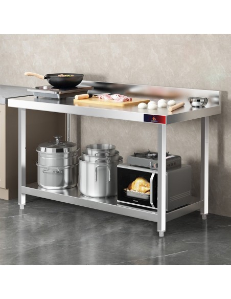 Mesa Mural con 1 Estantes 1800x600x850 mm| Mesa de Trabajo Profesional de Acero Inoxidable