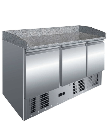 Mesa refrigerada para pizza de 3 puertas con encimera de granito