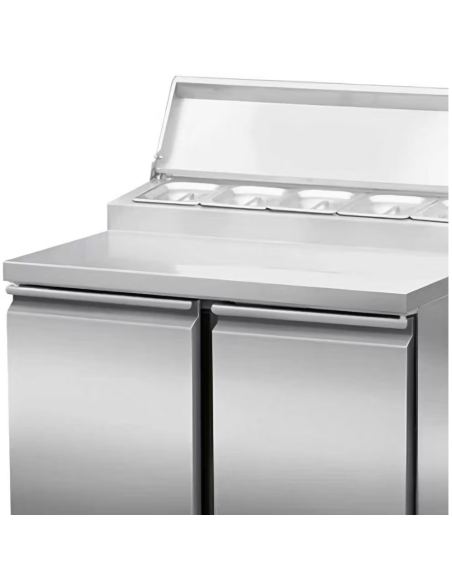 Mesa de preparación refrigerada de acero inoxidable 2 puertas 240 litros 900x700x 970 mm