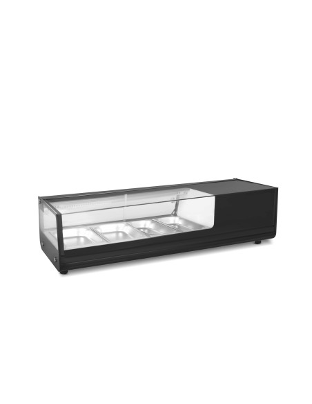 Vitrina para tapas refrigerada de acero inoxidable sobremesa 4 bandejas