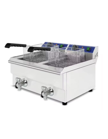 Freidora electrica 2 cubas 10 con grifo profesional industrial ultrarapida