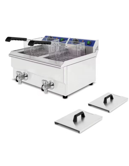 Freidora electrica 2 cubas 10 con grifo profesional industrial ultrarapida