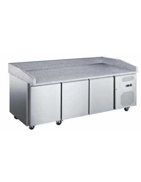 Mesa Pizzera Refrigerada de Preparación de 3 Puertas 800 x 1000 mm con Superficie de Trabajo de Mármol