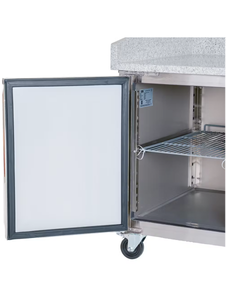 Mesa Pizzera Refrigerada de Preparación de 2 Puertas y 7 Cajones 800 x 1000 mm con Superficie de Mármol