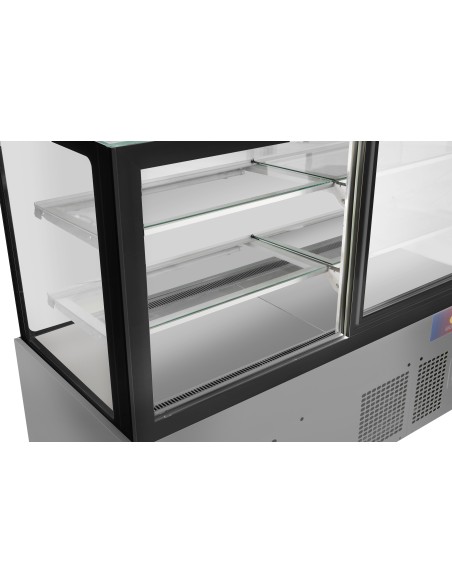 Vitrina expositora refrigerada para pastelería cristal recto 1500 x 660 x 1200 mm color acero