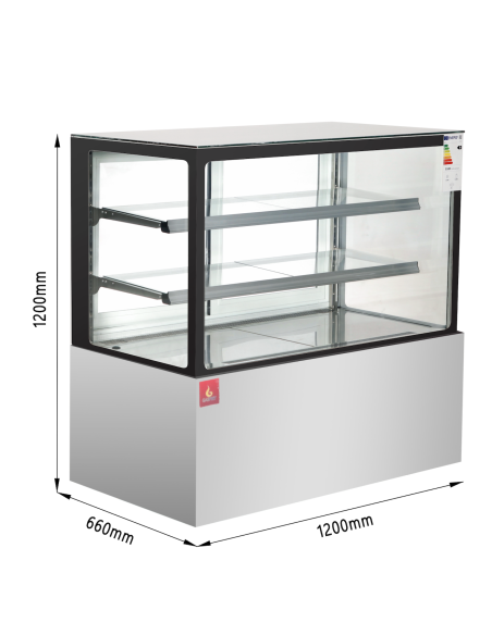 Vitrina expositora refrigerada para pastelería cristal recto 1500 x 660 x 1200 mm color acero