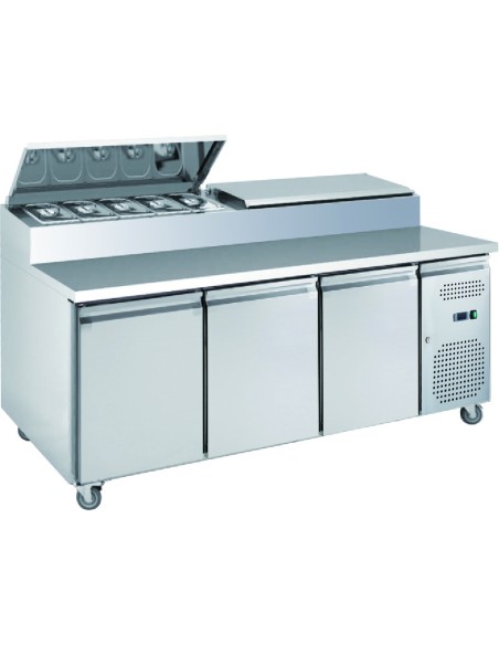 Mesa Ensaladera Refrigerada de Preparación 3 Puertas 2020 x 800 x 1085 mm para Cubetas GN 1/3