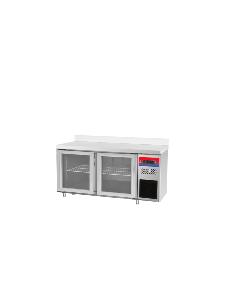Mesa refrigerada , frente mostrador 2 puertas de cristal ventilada mural, 1500 x 600 x 950 + 100 mm