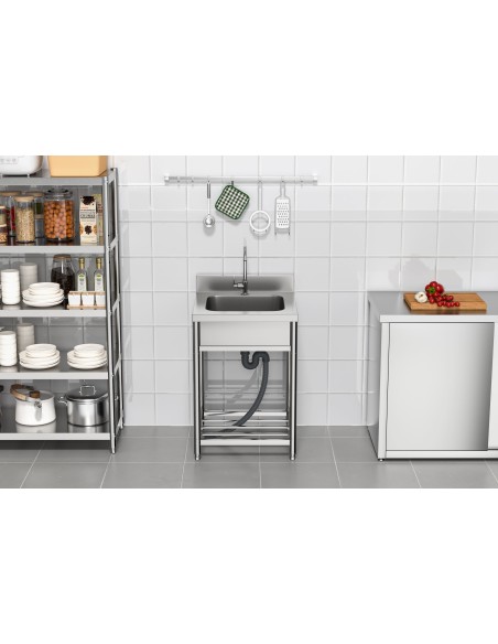 Fregadero de Acero Inoxidable de 1 Seno y grifo 550x 550x800 mm Desmontable