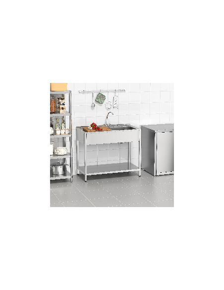 Fregadero bajo barra 1 seno y 1 escurridor industrial acero inoxidable 800 x 500 x 850 mm
