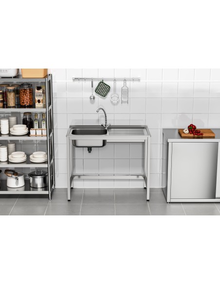 Fregadero bajo barra 1 seno y 1 escurridor industrial acero inoxidable 1000 x 500 x 850