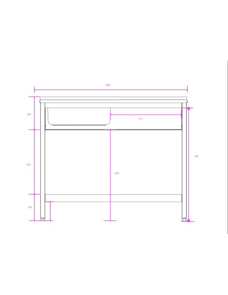 Fregadero bajo barra 1 seno y 1 escurridor industrial acero inoxidable 800 x 500 x 850 mm