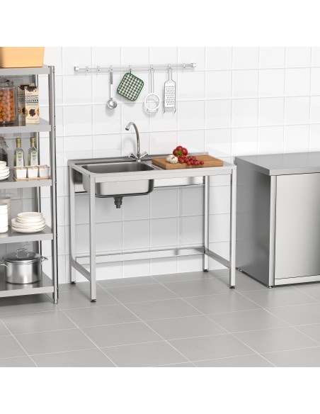 Fregadero industrial bajo barra 1 cuba 1 escurridor hueco lavavasos 1000 x 500 x 850 mm