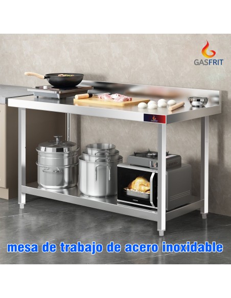 Mesa Mural con 1 Estantes 1200x600x850+ 100 mm| Mesa de Trabajo Profesional de Acero Inoxidable