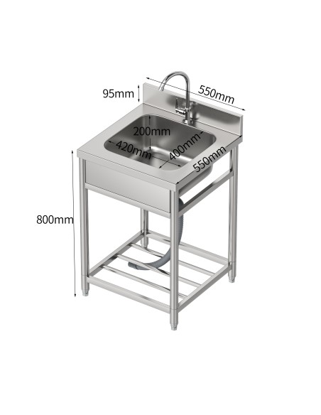 Fregadero de Acero Inoxidable de 1 Seno 550x 550x800 mm Desmontable