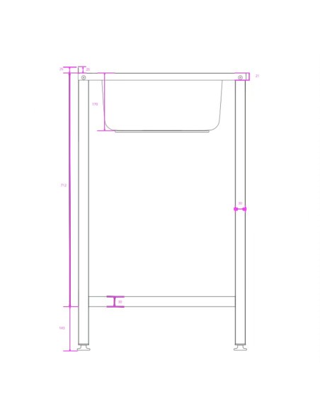 Fregadero industrial bajo barra 1 cuba 1 escurridor hueco lavavasos 800 x 500 x 850 mm