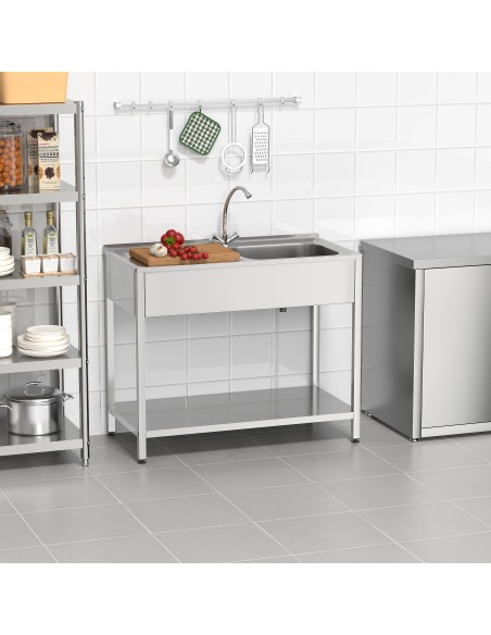 Fregadero bajo barra 1 seno y 1 escurridor industrial acero inoxidable 1000 x 500 x 850 mm