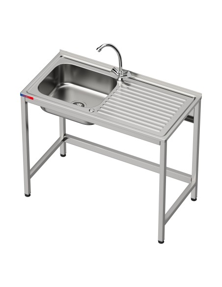 Fregadero bajo barra 1 seno , 1 escurridor y 1 grifo montando industrial acero inoxidable 1000 x 500 x 850 mm