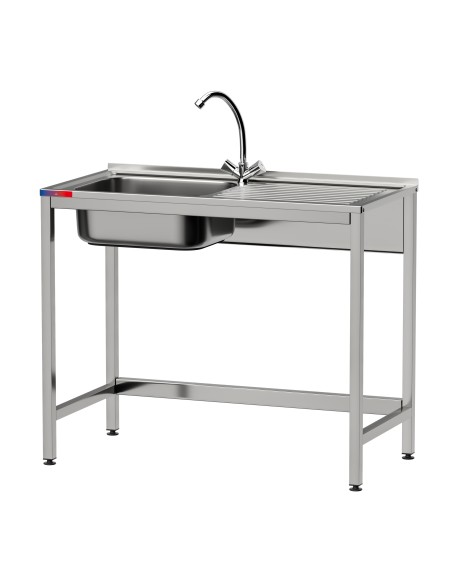 Fregadero bajo barra 1 seno , 1 escurridor y 1 grifo montando industrial acero inoxidable 1000 x 500 x 850 mm