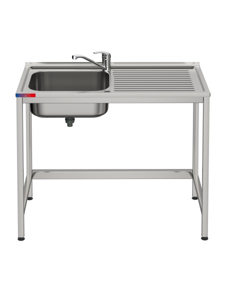 Fregadero bajo barra 1 seno , 1 escurridor y 1 grifo montando industrial acero inoxidable 1000 x 500 x 850 mm