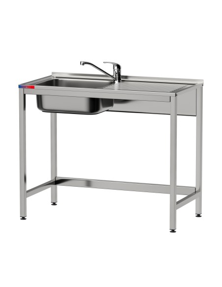 Fregadero bajo barra 1 seno , 1 escurridor y 1 grifo montando industrial acero inoxidable 1000 x 500 x 850 mm