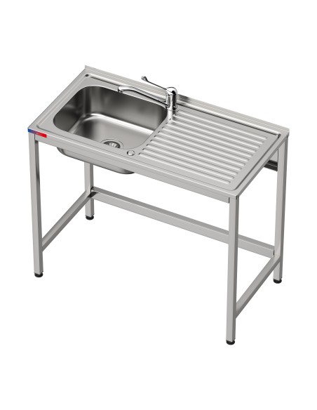Fregadero bajo barra 1 seno , 1 escurridor y 1 grifo montando industrial acero inoxidable 1000 x 500 x 850 mm