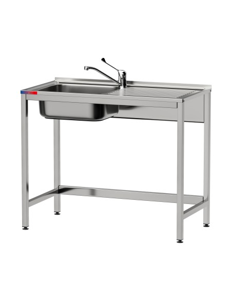 Fregadero bajo barra 1 seno , 1 escurridor y 1 grifo montando industrial acero inoxidable 1000 x 500 x 850 mm