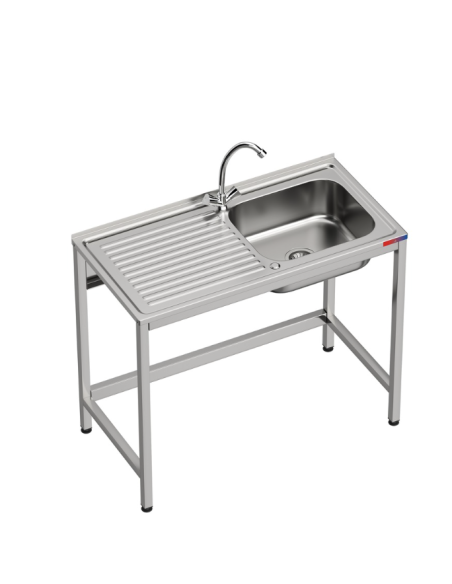 Fregadero industrial bajo barra 1 cuba 1 escurridor, y 1 grifo montando hueco lavavasos 1000 x 500 x 850 mm